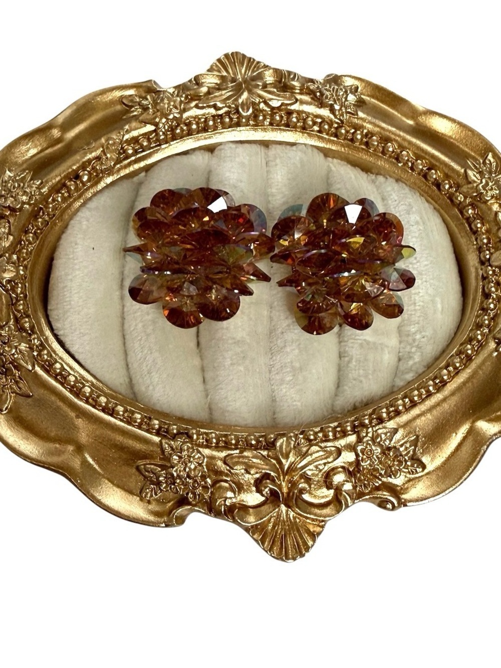 Vendome Heliotrope Cluster Beaded Earrings. clip/screw back